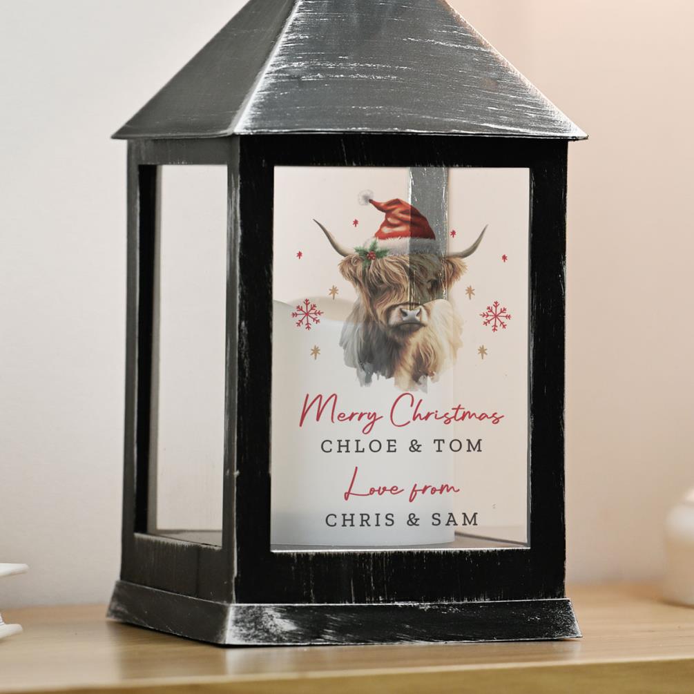 Personalised Highland Cow Christmas LED Lantern Extra Image 1